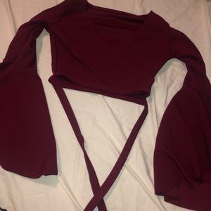 Maroon Top With Bell Shaped Sleeves